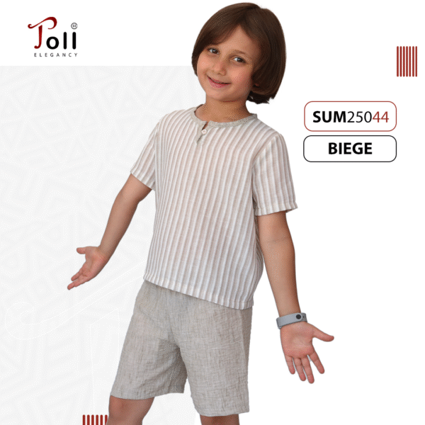 Boys' Summer Linen Set – Solid & Striped Shirt with Shorts - Image 15