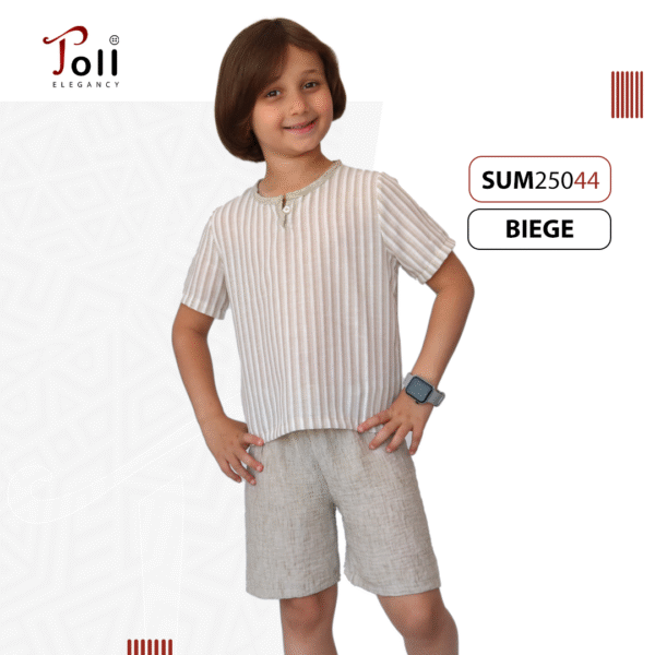 Boys' Summer Linen Set – Solid & Striped Shirt with Shorts - Image 16