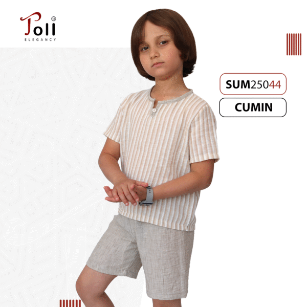 Boys' Summer Linen Set – Solid & Striped Shirt with Shorts - Image 14