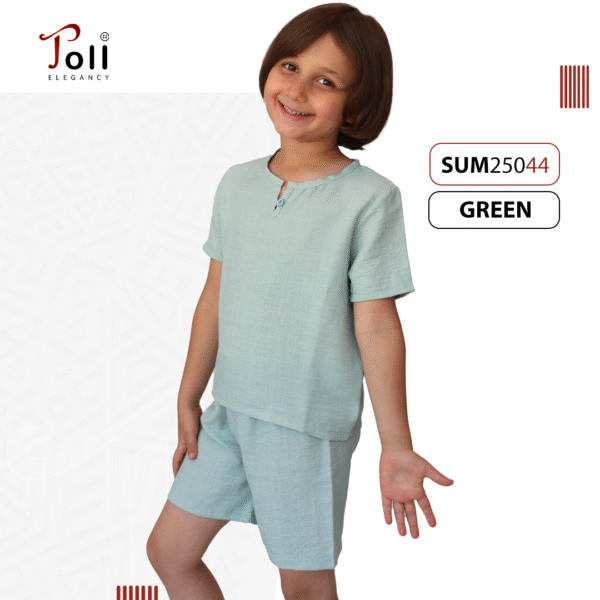 Boys' Summer Linen Set – Solid & Striped Shirt with Shorts - Image 13