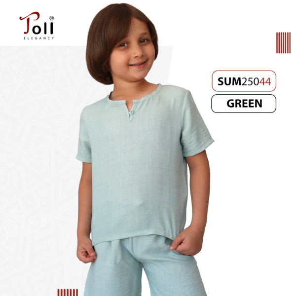 Boys' Summer Linen Set – Solid & Striped Shirt with Shorts - Image 12