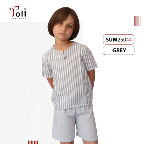 Boys' Summer Linen Set – Solid & Striped Shirt with Shorts - Image 11