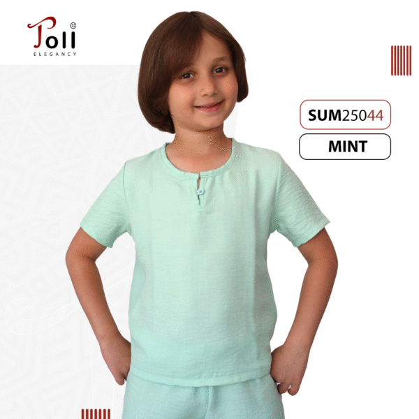 Boys' Summer Linen Set – Solid & Striped Shirt with Shorts - Image 9