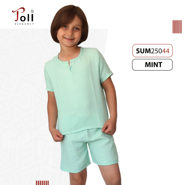 Boys' Summer Linen Set – Solid & Striped Shirt with Shorts - Image 8