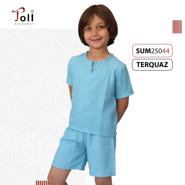 Boys' Summer Linen Set – Solid & Striped Shirt with Shorts - Image 7