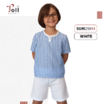 Boys' Summer Linen Set – Solid & Striped Shirt with Shorts