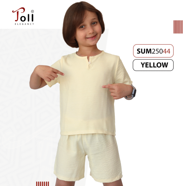 Boys' Summer Linen Set – Solid & Striped Shirt with Shorts - Image 3