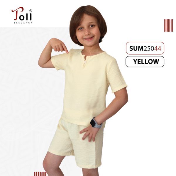 Boys' Summer Linen Set – Solid & Striped Shirt with Shorts - Image 2